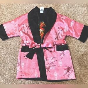 Kids Satin Kimono Robe Asian Embroidered Dragon Pink Size SS